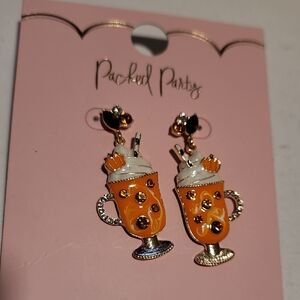 So Cute Pumpkin Coffee Drink Earrings